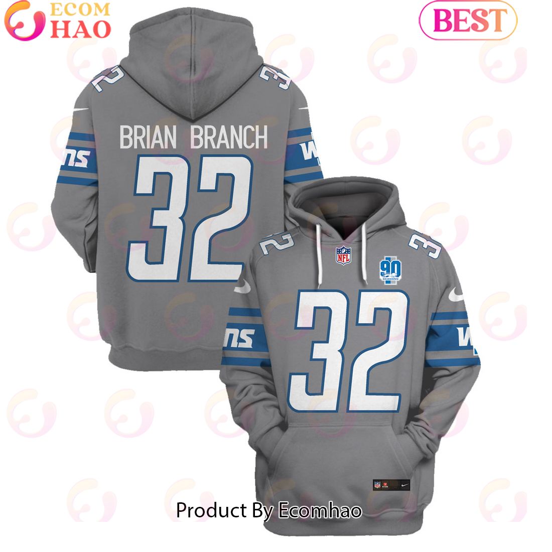 Limited Edition Brian Branch Detroit Lions Hoodie Jersey