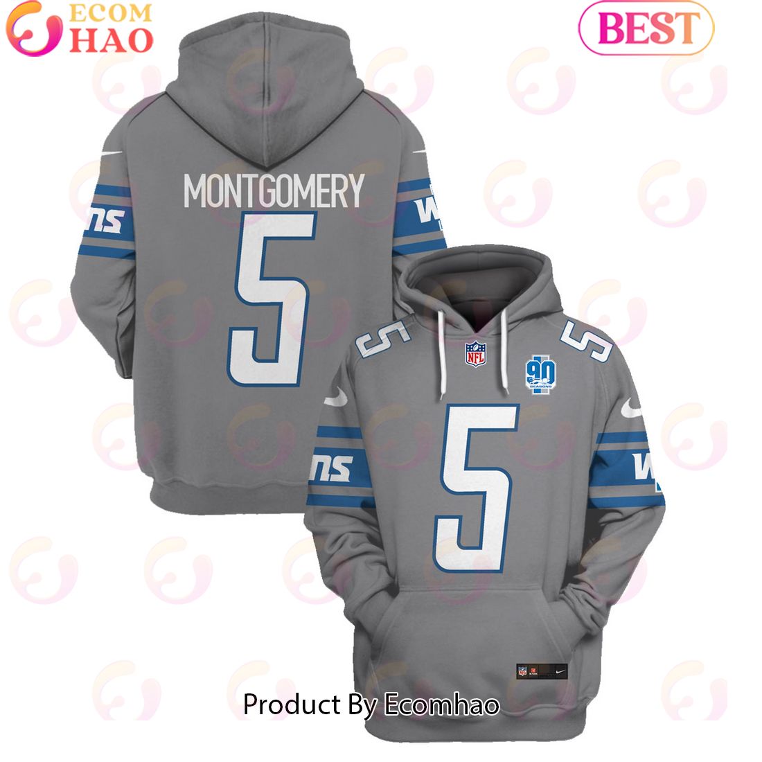 Limited Edition David Montgomery  Detroit Lions Hoodie Jersey