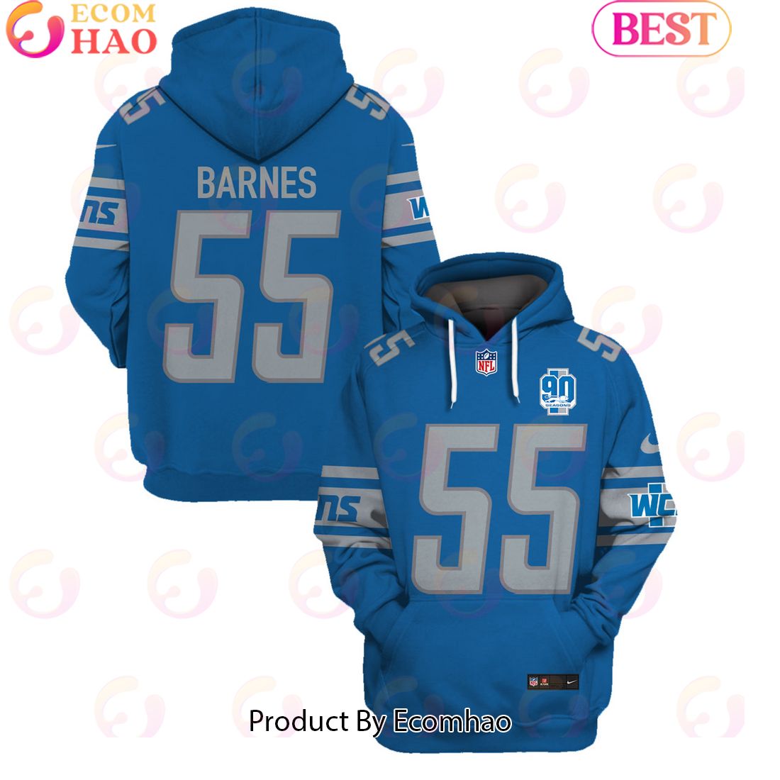 Limited Edition Derrick Barnes Detroit Lions Hoodie Jersey