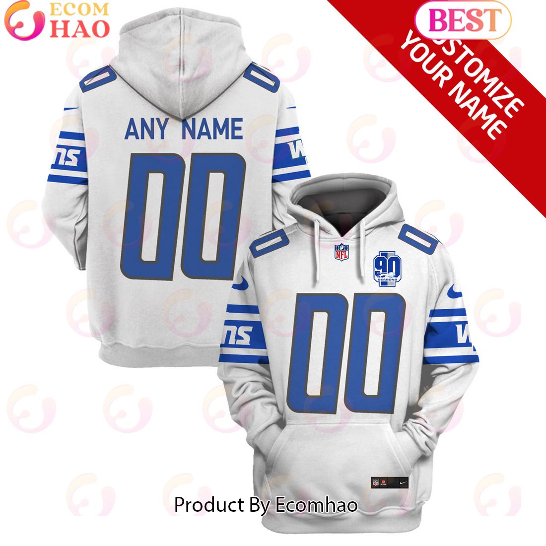 Personalized name and Number  Detroit Lions Hoodie Jersey