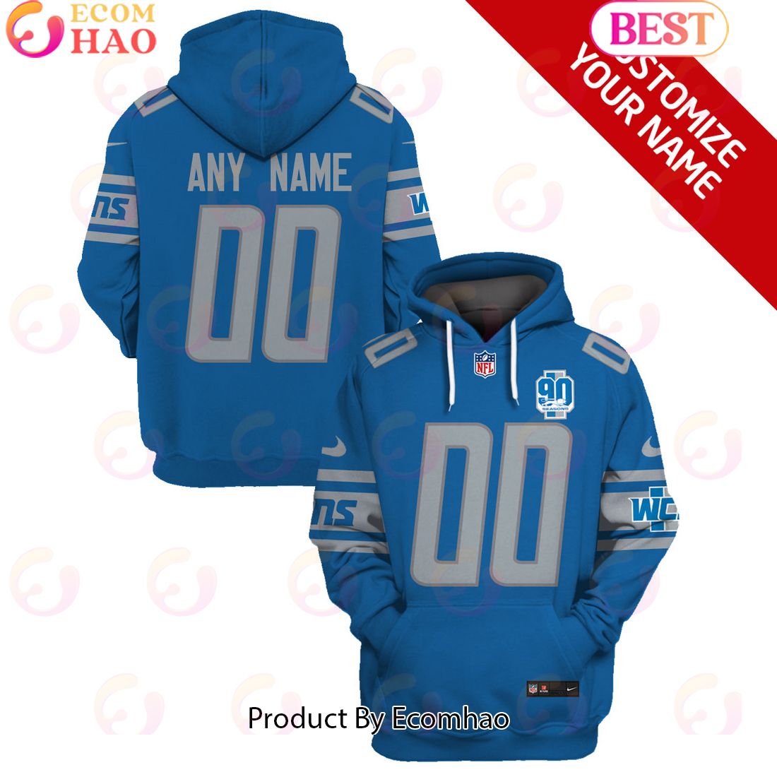 Personalized Name And Number Detroit Lions Hoodie Jersey