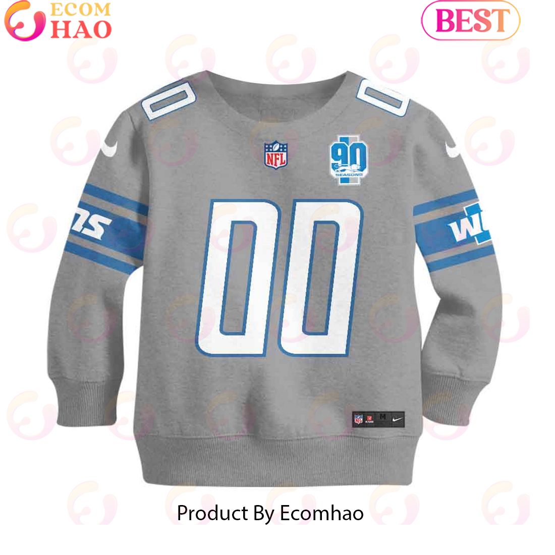 Personalized Name And Number Detroit Lions Hoodie Jersey Kids