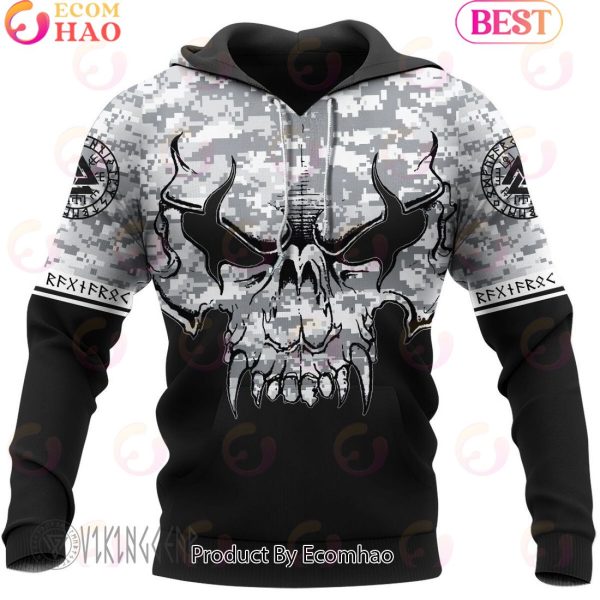 Angry Skull Camo Vintage Viking Hoodie