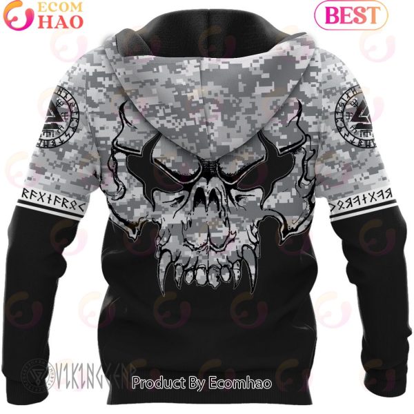 Angry Skull Camo Vintage Viking Hoodie