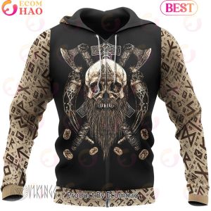 Beard Skull Valhalla Viking Hoodie With Vintage Style