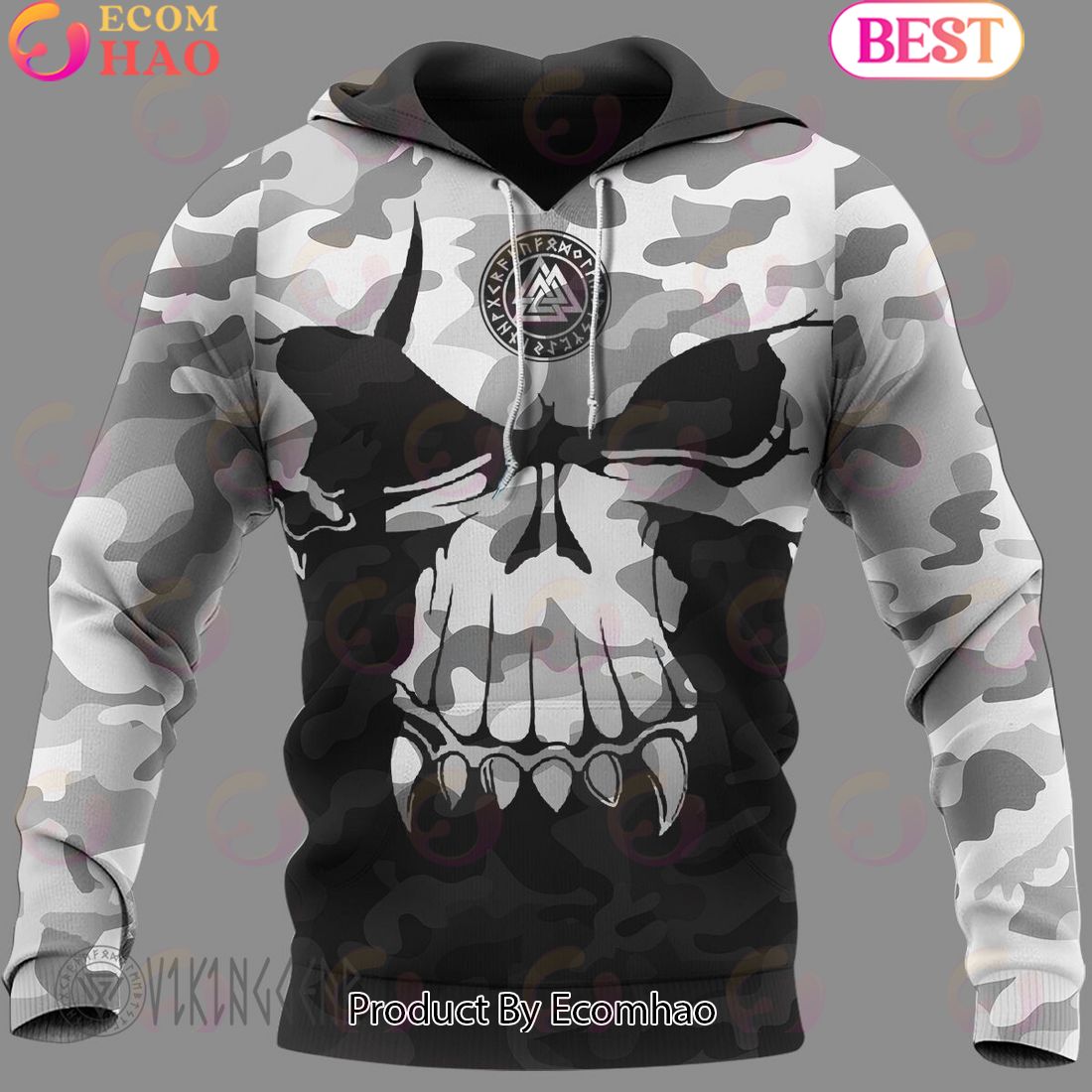 Beard Skull Valhalla Viking Hoodie With Vintage Style