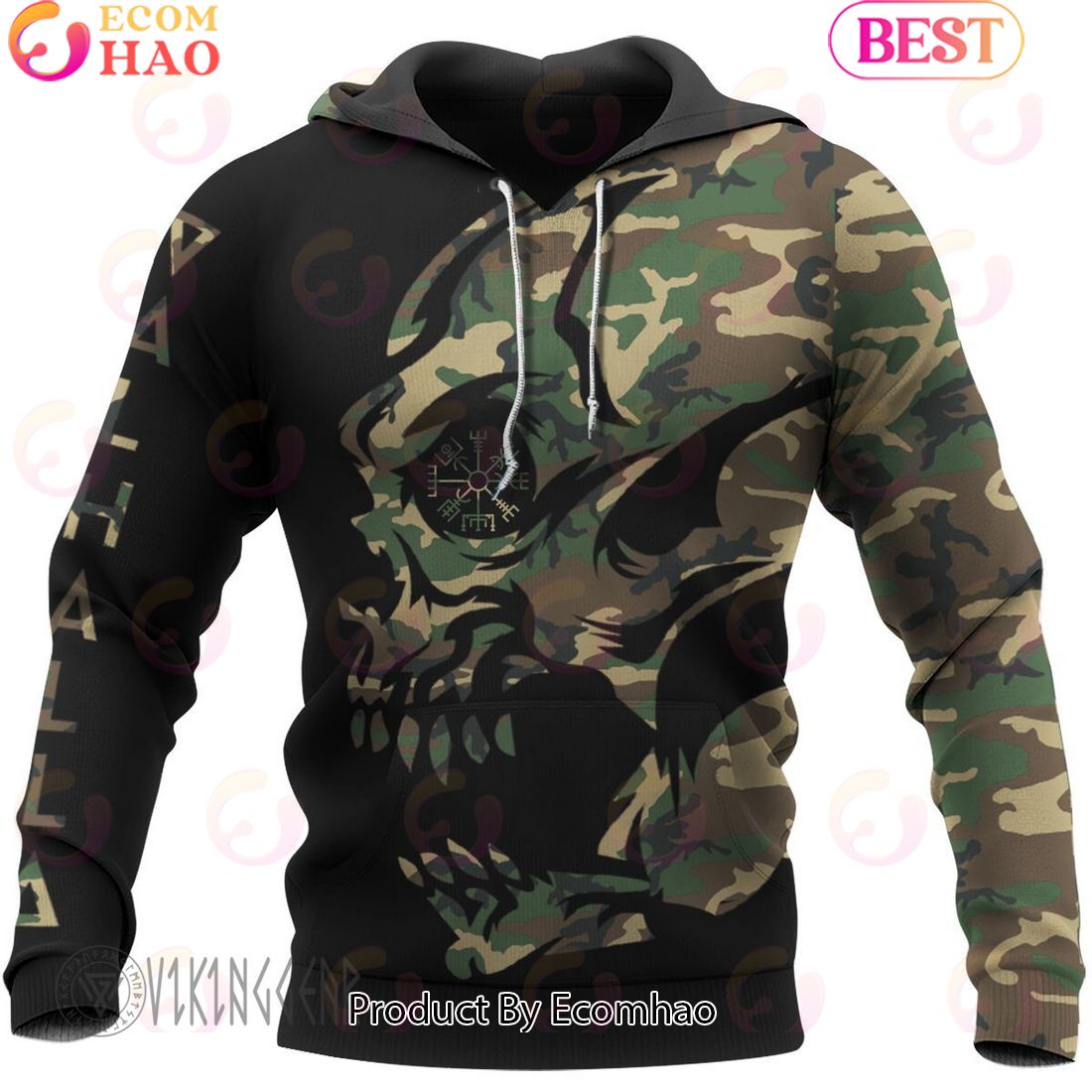 Camo Skull Vegvisir Viking Hoodie