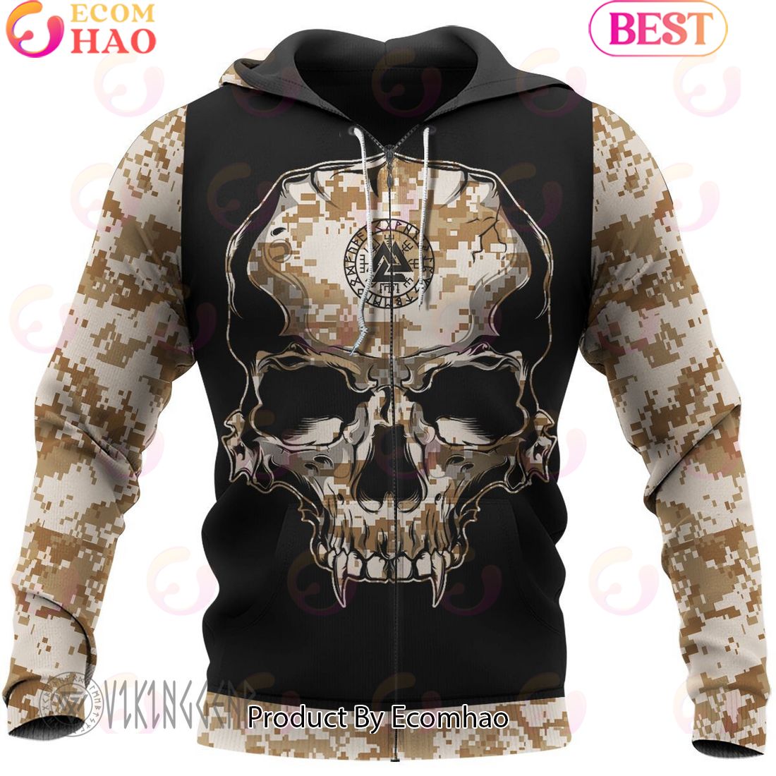 Camo Valknut Skull Jormungandr Viking Hoodie