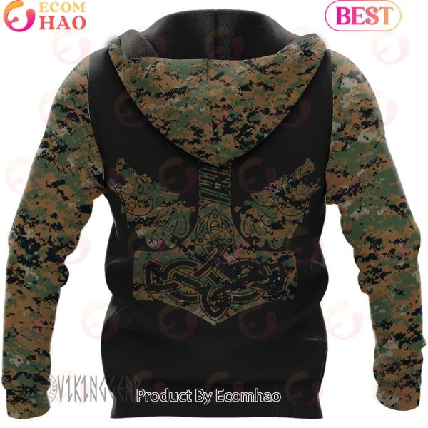 Camouflage Skull Hammer Wolf Viking Hoodie
