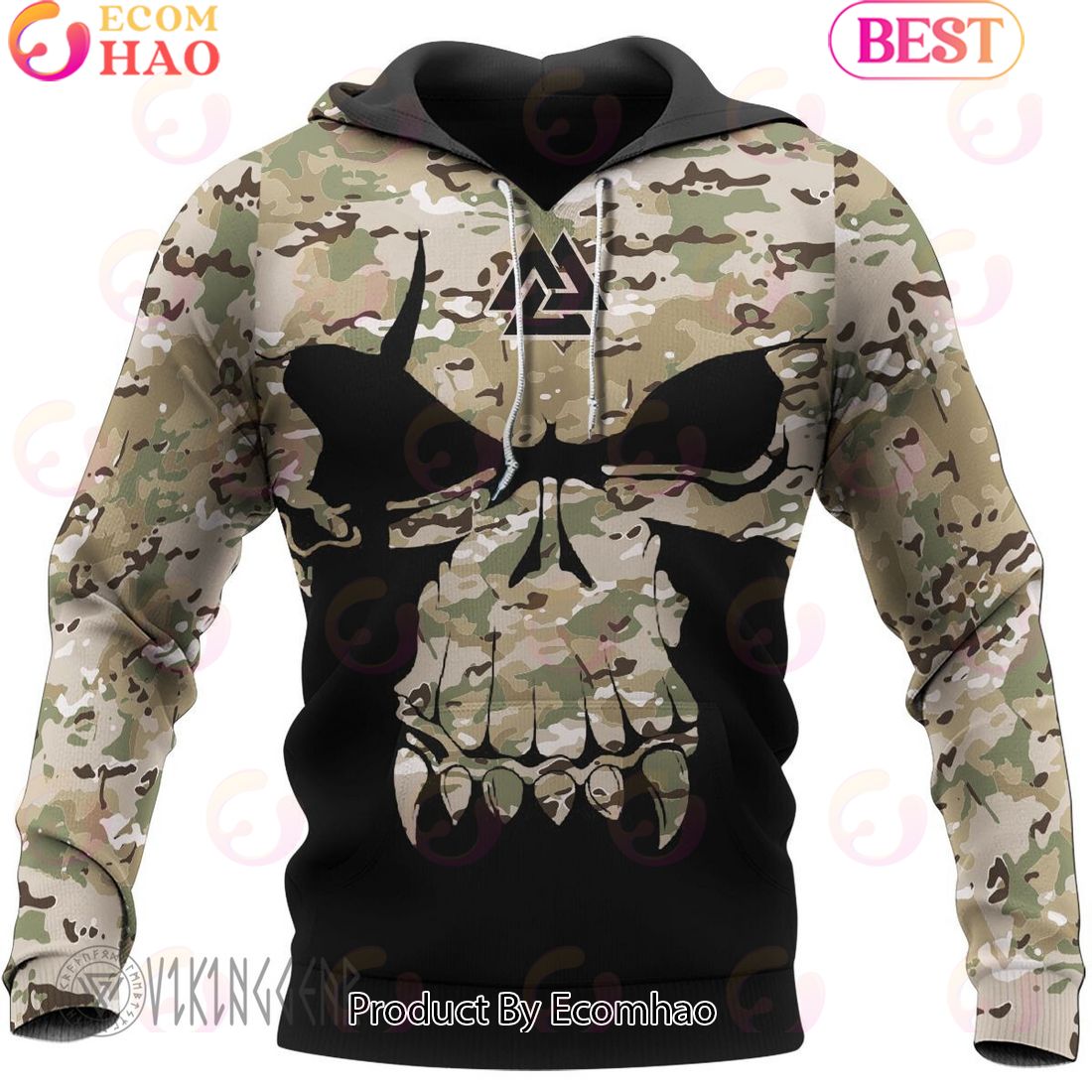 Camouflage Valknut Skull Viking Hoodie For Warrior