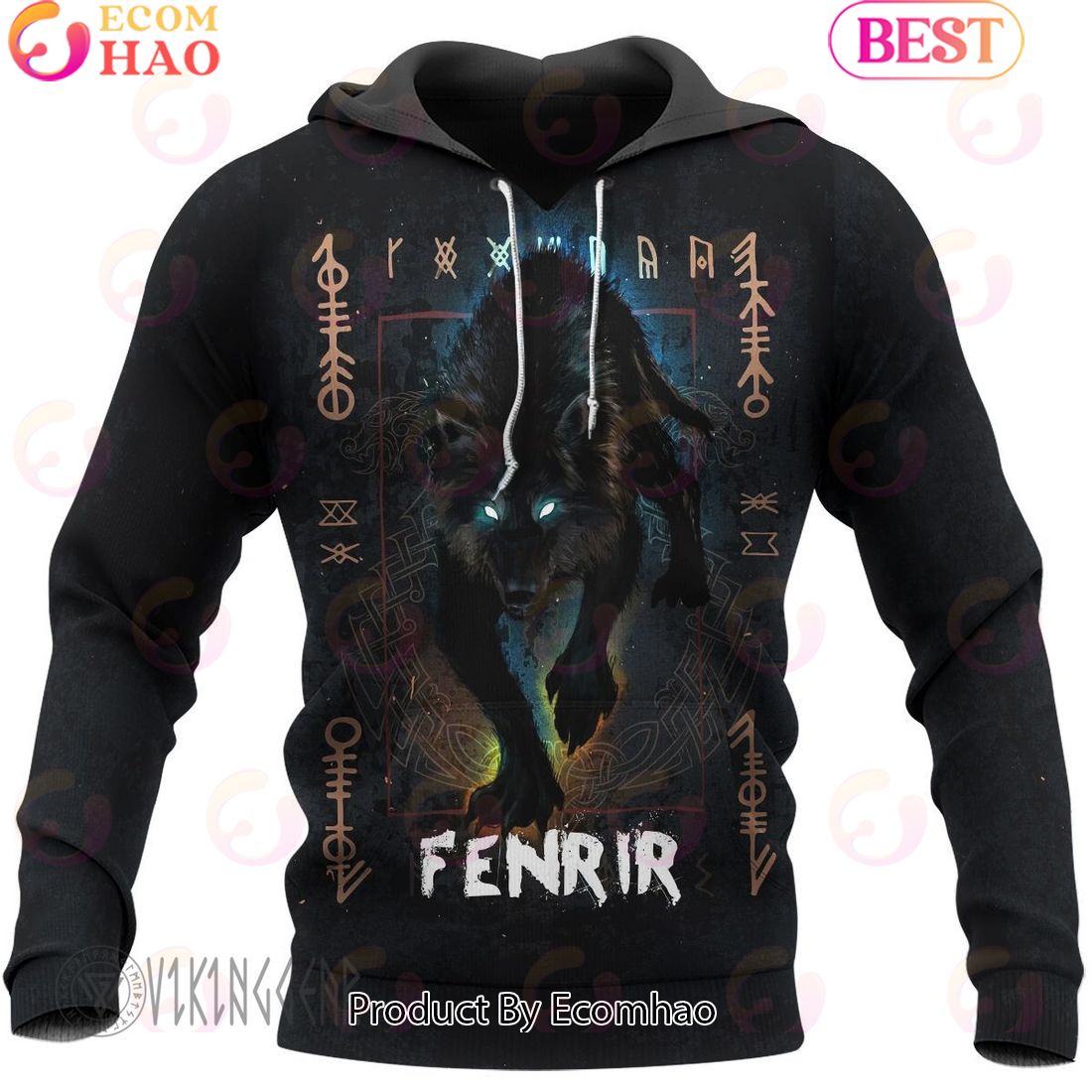 Fenrir Wolf And Odin Design On Viking Hoodie