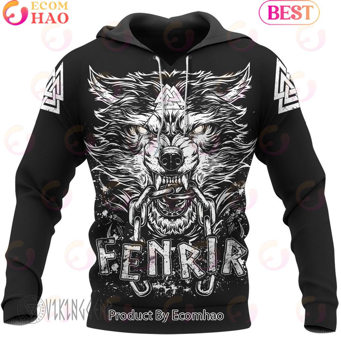 Fenrir Wolf Vegvisir Viking Hoodie