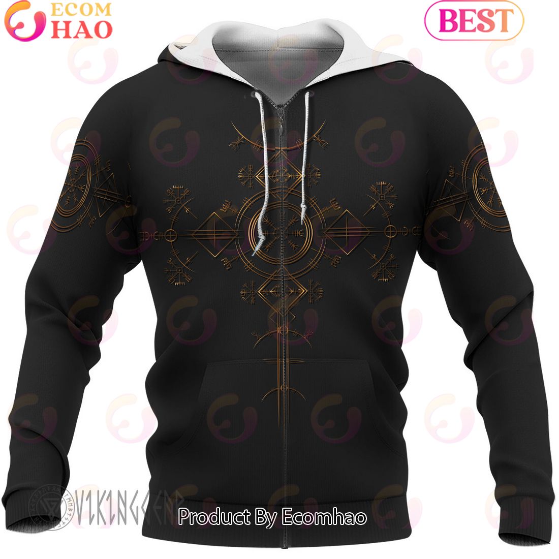 Golden Helm Of Awe Black Viking Hoodie