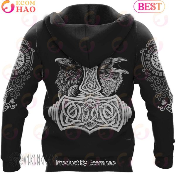 Hammer Raven Rune Viking Hoodie