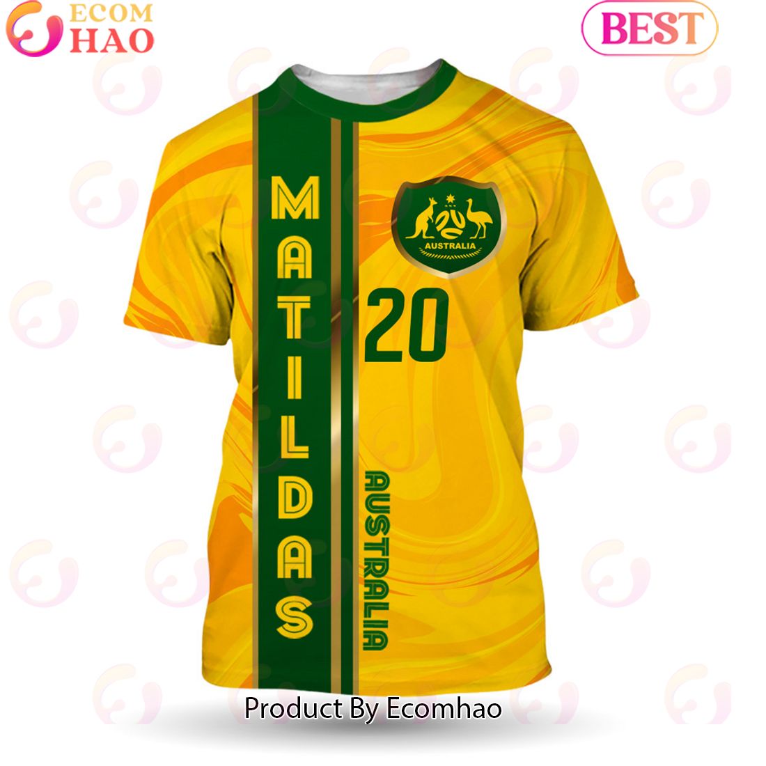 Sam Kerr 20 Australia Matildas Football Team 3D T-Shirt