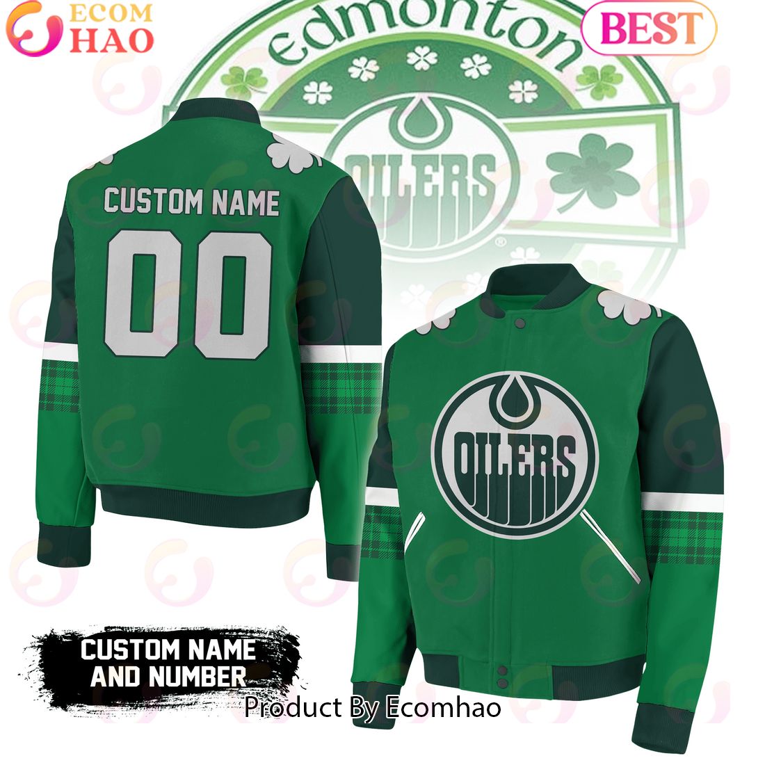 Custom Name Edmonton Oliers Happy St Patrick’s Day Baseball Jacket