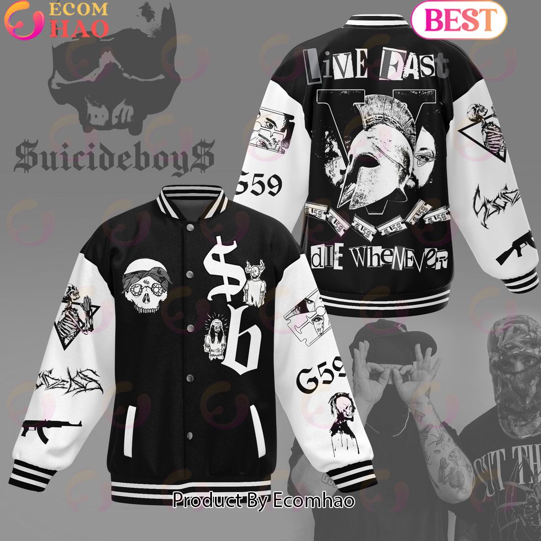 Suicideboys G59 Live Fast Die Whenever Baseball Jacket