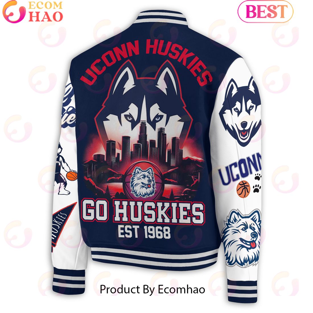 Uconn Huskies Go Huskies Est 1968 Baseball Jacket