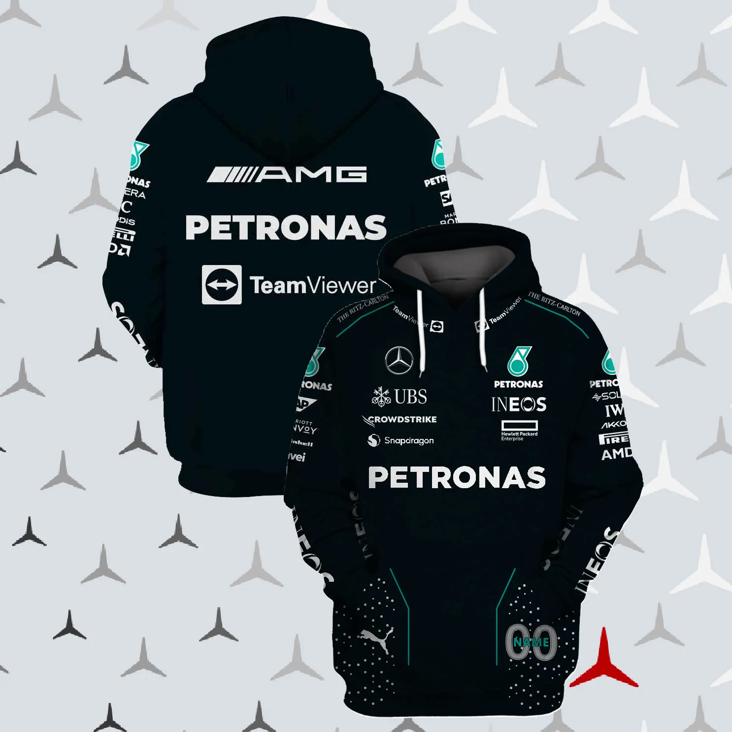 Personalized Name and Number Mercedes-AMG PETRONAS F1 Team Race Suits Hoodie and Shirts