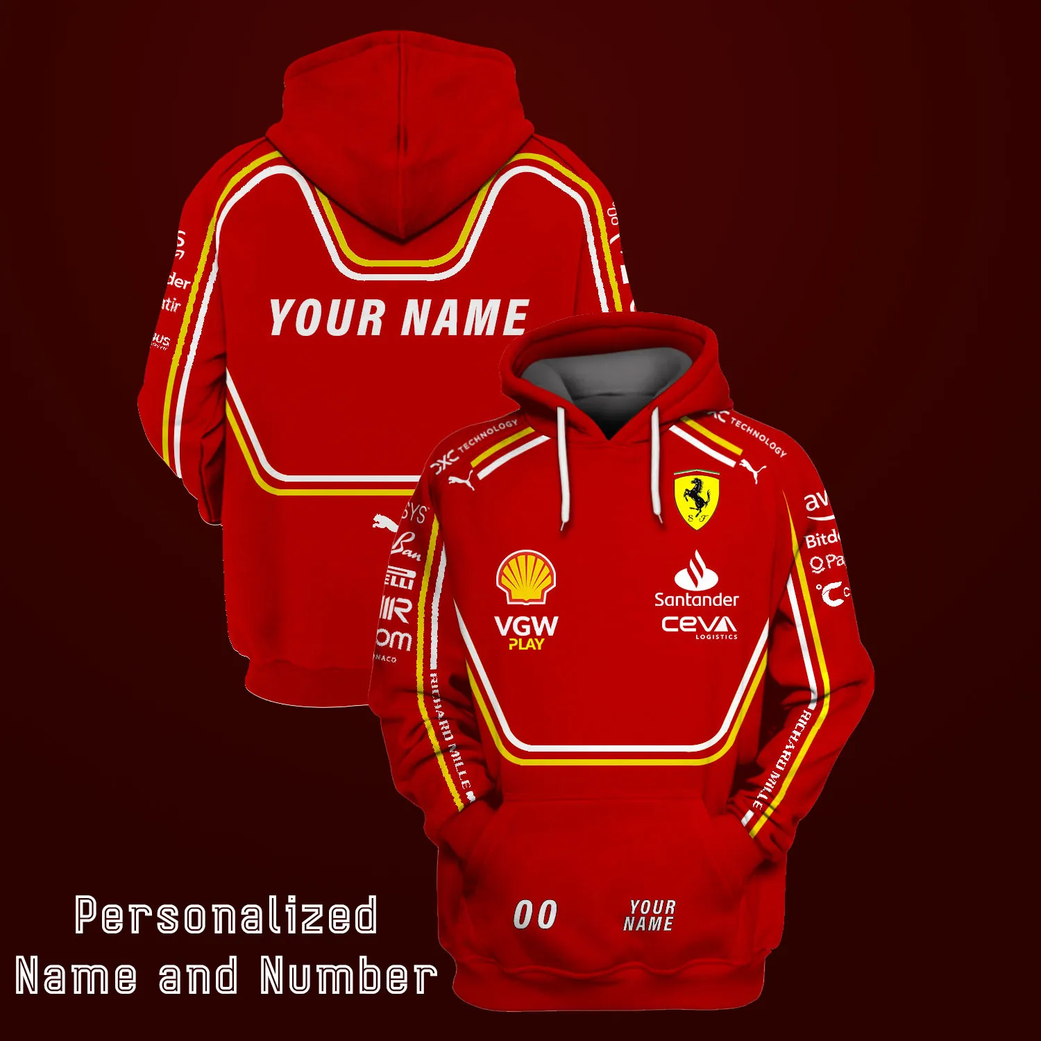 Personalized Name And Number Scuderia Ferrari Race Suits Hoodie