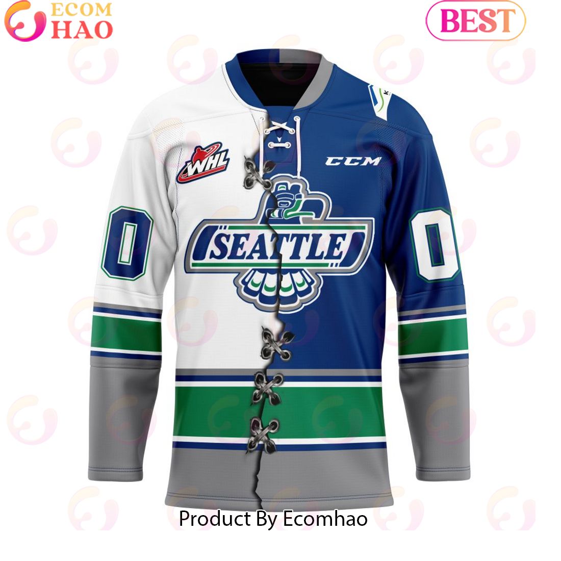 Custom Seattle Thunderbirds Mix Home And Away Hockey Jersey