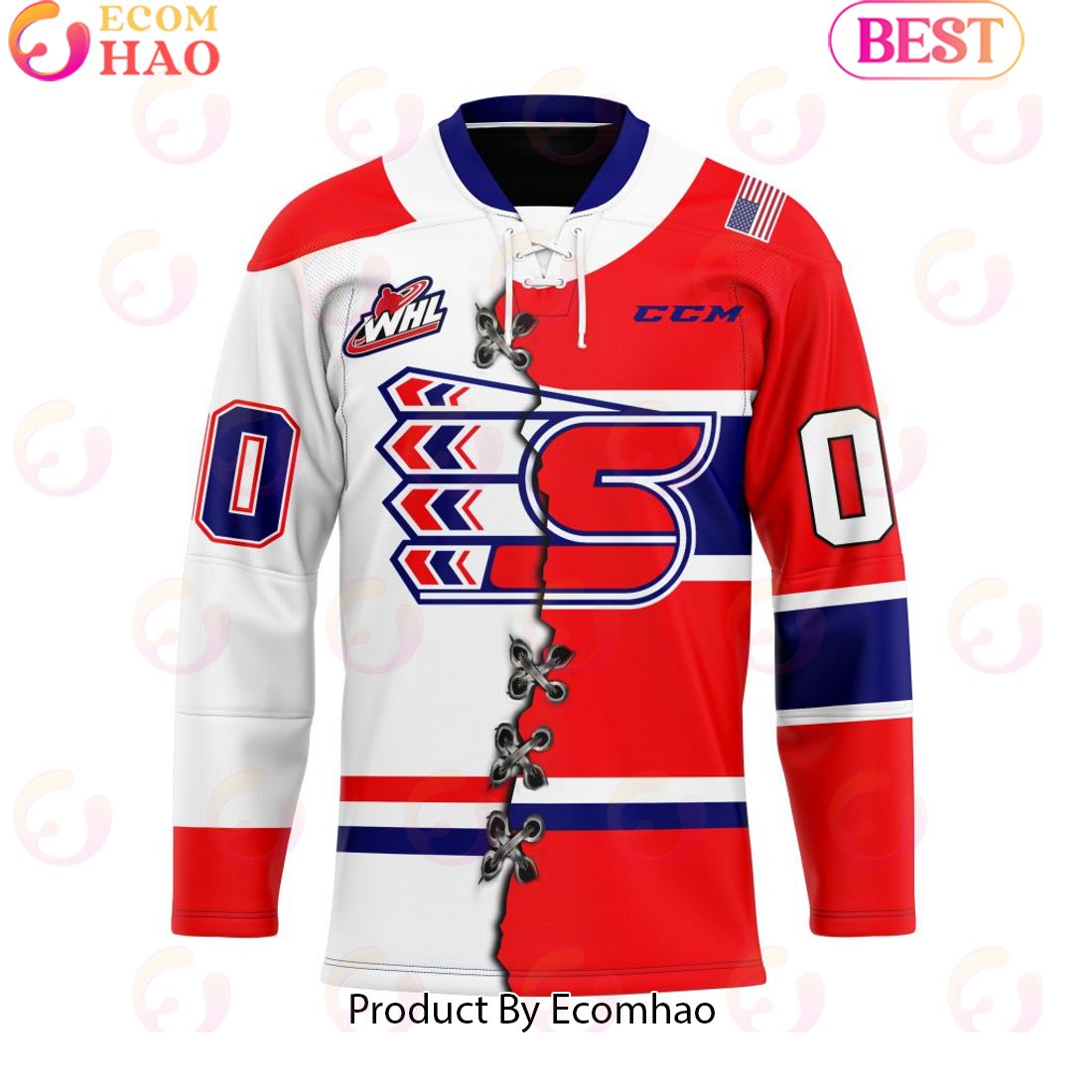 Custom Spokane Chiefs Mix Home And Away Hockey Jersey