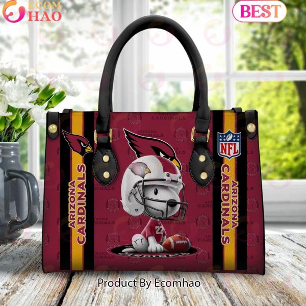 Custom Name NFL Arizona Cardinals Snoopy 3D Women Leather Hand Bag
