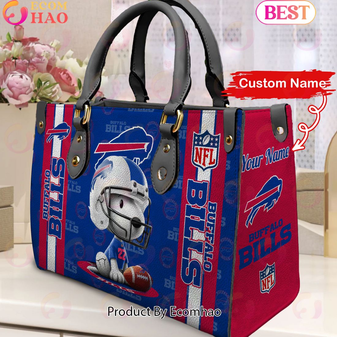 Custom Name NFL Buffalo Bills Snoopy 3D Women Leather Hand Bag