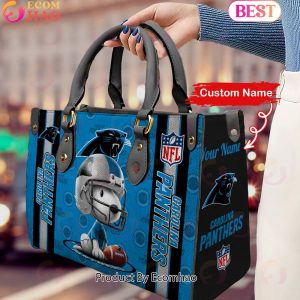Custom Name NFL Carolina Panthers Snoopy 3D Women Leather Hand Bag
