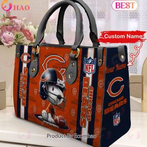 Custom Name NFL Chicago Bears Snoopy 3D Women Leather Hand Bag