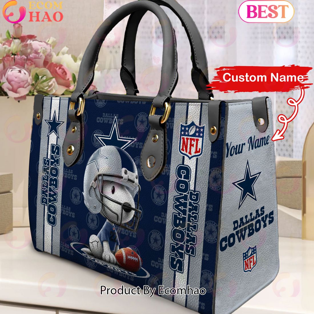 Custom Name NFL Dallas Cowboys Snoopy 3D Women Leather Hand Bag