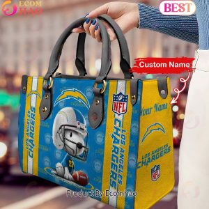 Custom Name NFL Los Angeles Chargers Snoopy 3D Women Leather Hand Bag