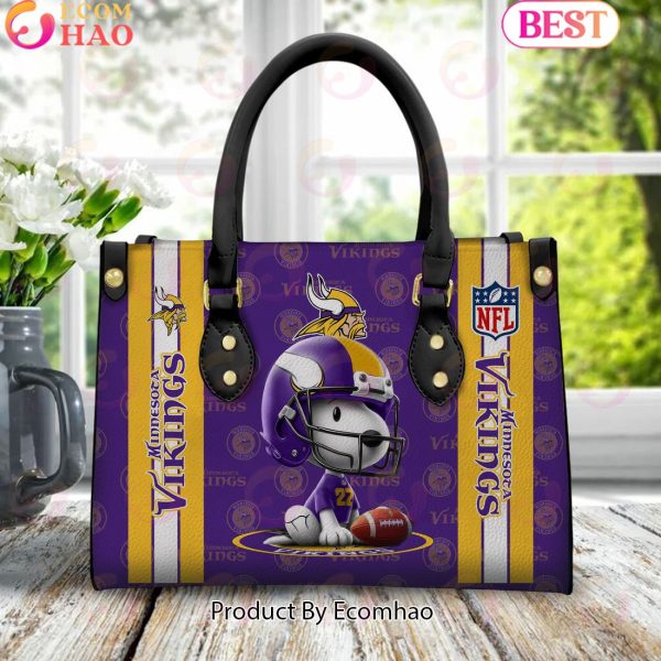 Custom Name NFL Minnesota Vikings Snoopy 3D Women Leather Hand Bag