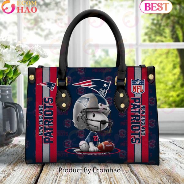 Custom Name NFL New England Patriots Snoopy 3D Women Leather Hand Bag