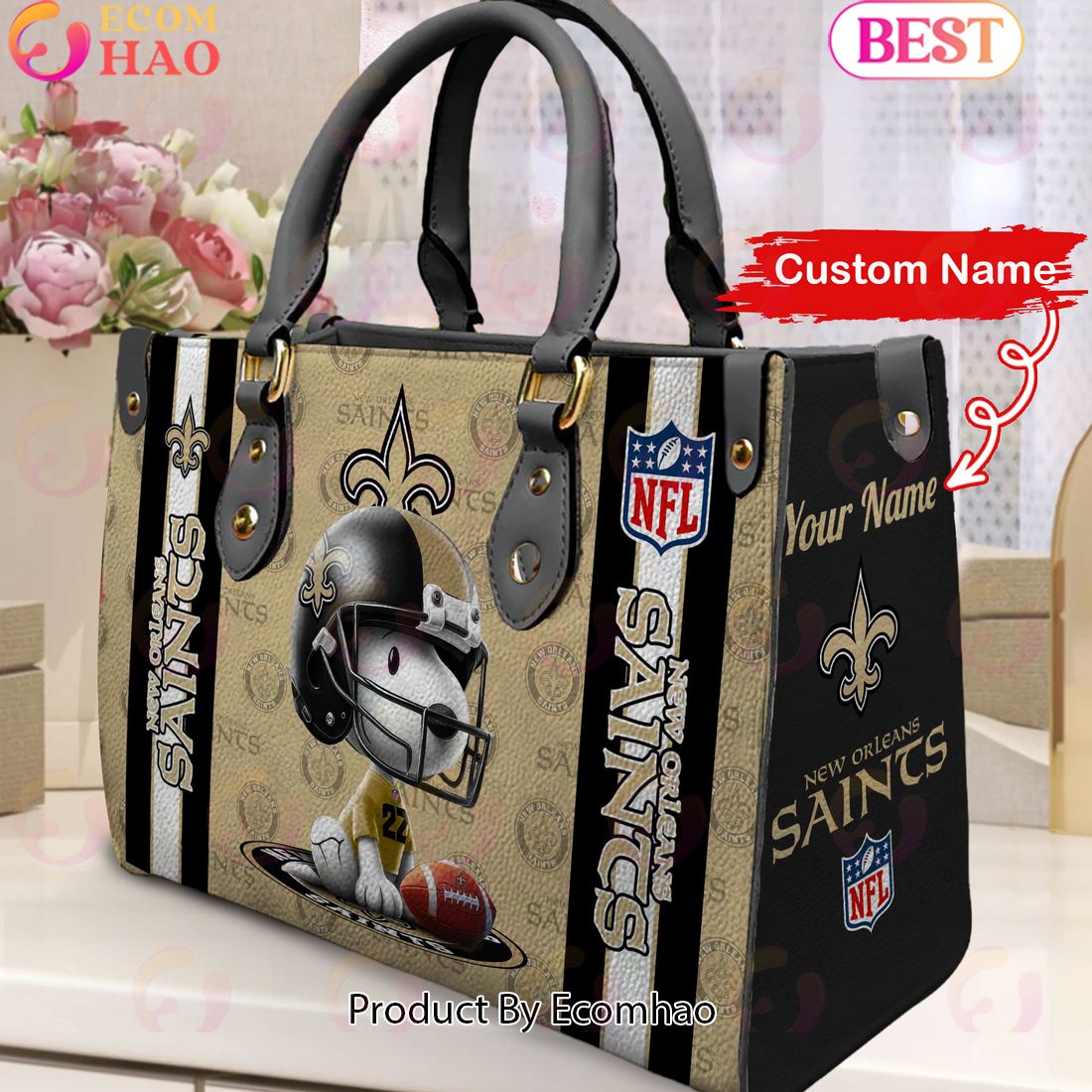 Custom Name NFL New Orleans Saints Snoopy 3D Women Leather Hand Bag