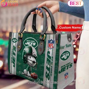 Custom Name NFL New York Jets Snoopy 3D Women Leather Hand Bag