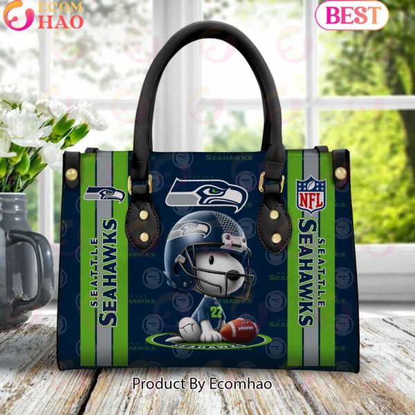 Custom Name NFL Seattle Seahawks Snoopy 3D Women Leather Hand Bag