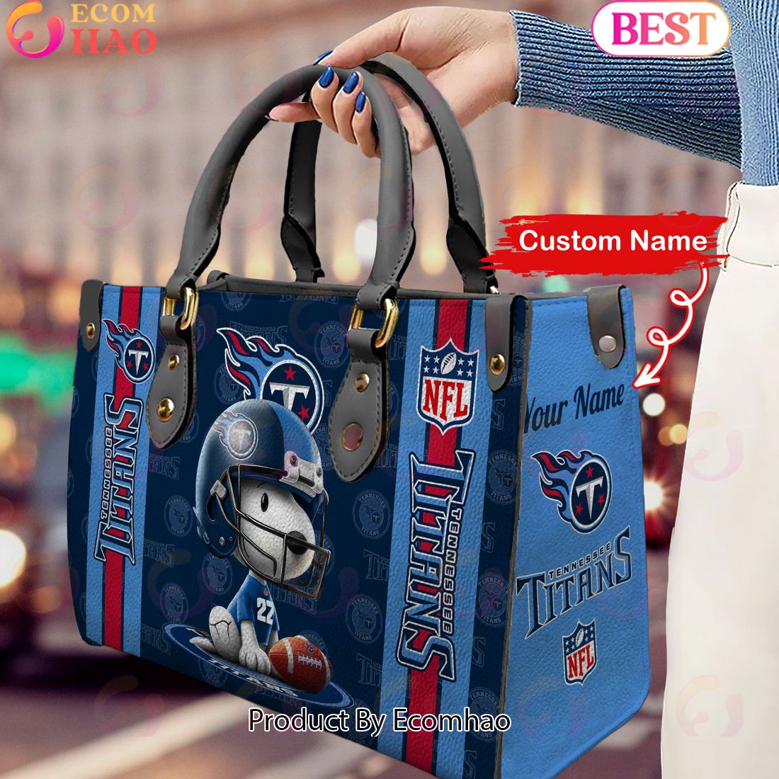 Custom Name NFL Tennessee Titans Snoopy 3D Women Leather Hand Bag