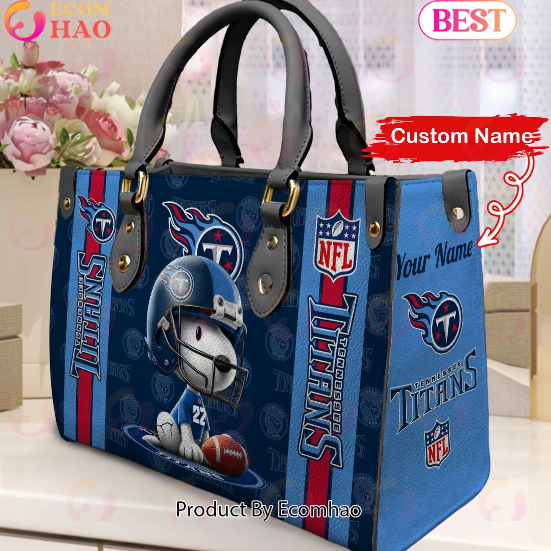 Custom Name NFL Tennessee Titans Snoopy 3D Women Leather Hand Bag