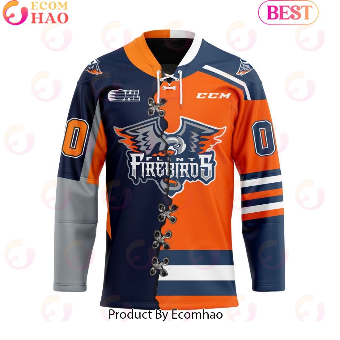 Personalized OHL Flint Firebirds Mix Home And Retro Hockey Jersey