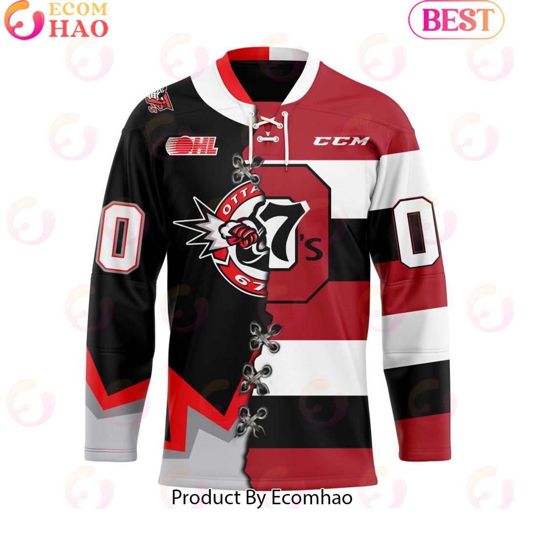 Personalized OHL Ottawa 67’s Mix Home And Retro Hockey Jersey