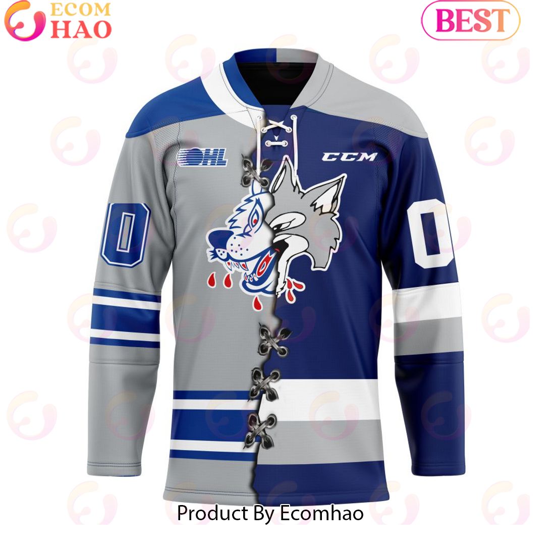 Personalized OHL Sudbury Wolves Mix Home And Retro Hockey Jersey