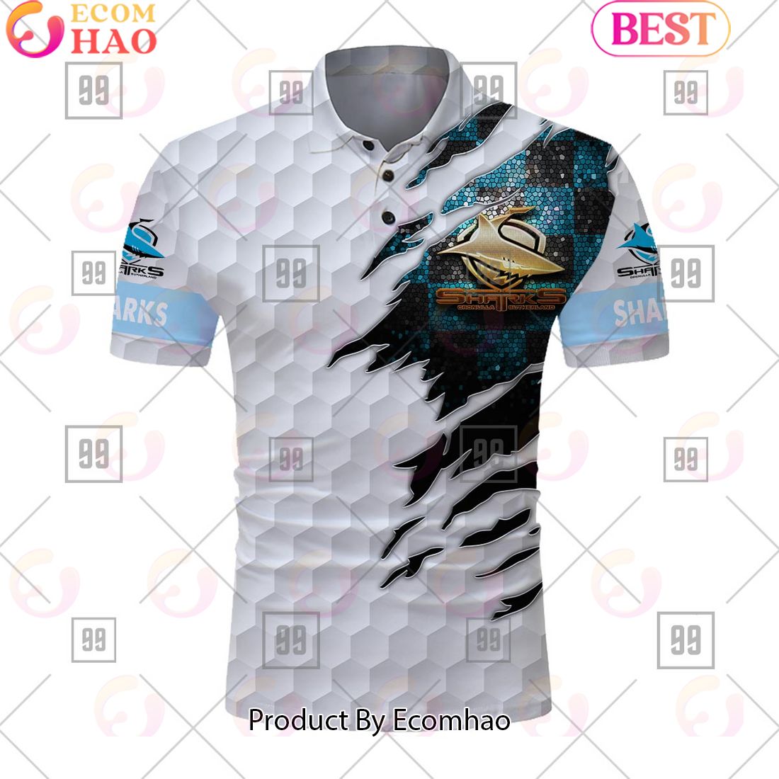 Personalized Golf NRL Cronulla Sutherland Sharks Polo Shirt