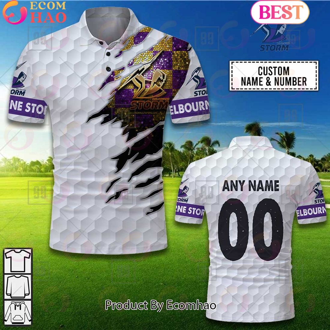 Personalized Golf NRL Melbourne Storm Polo Shirt