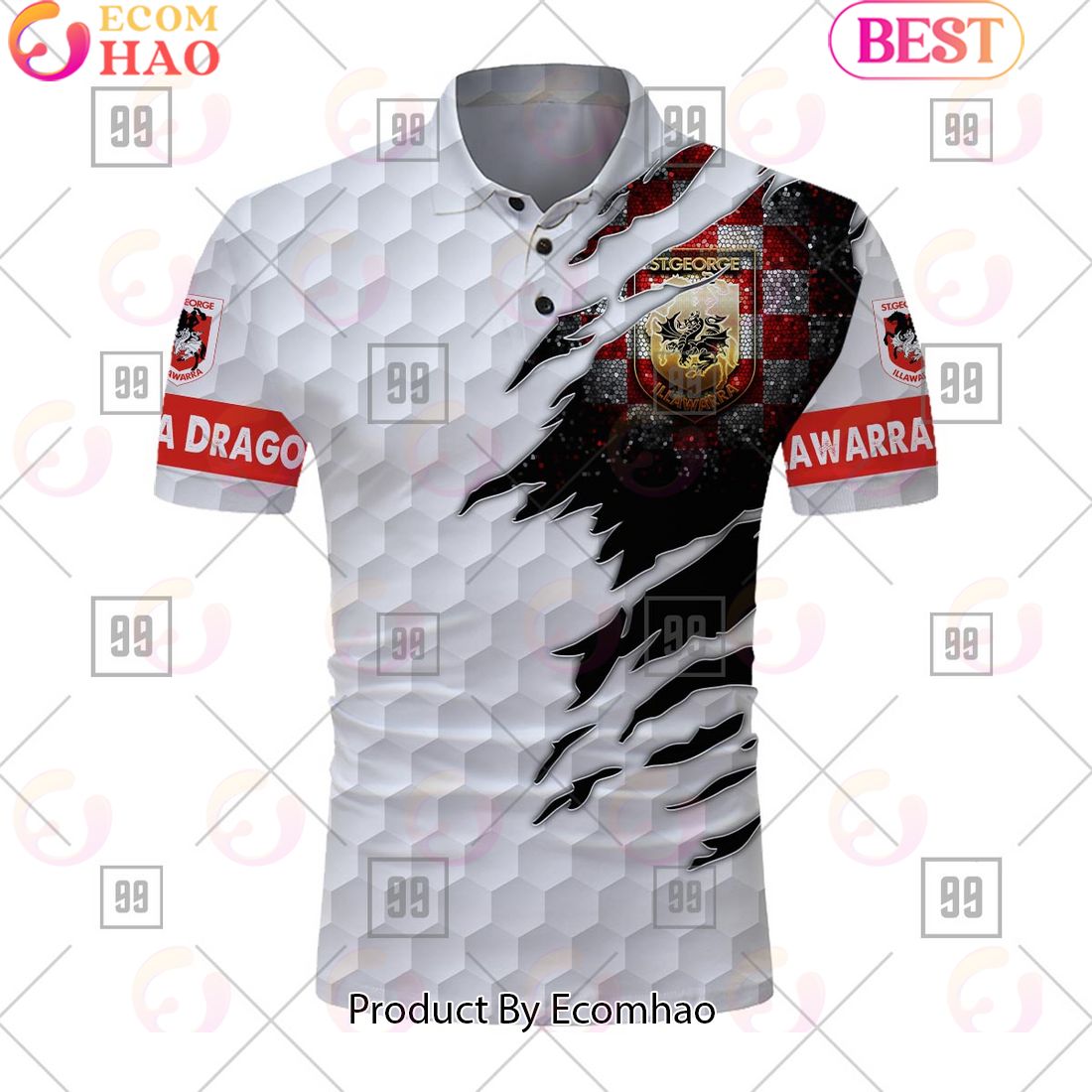 Personalized Golf NRL ST George Illawarra Dragons Polo Shirt