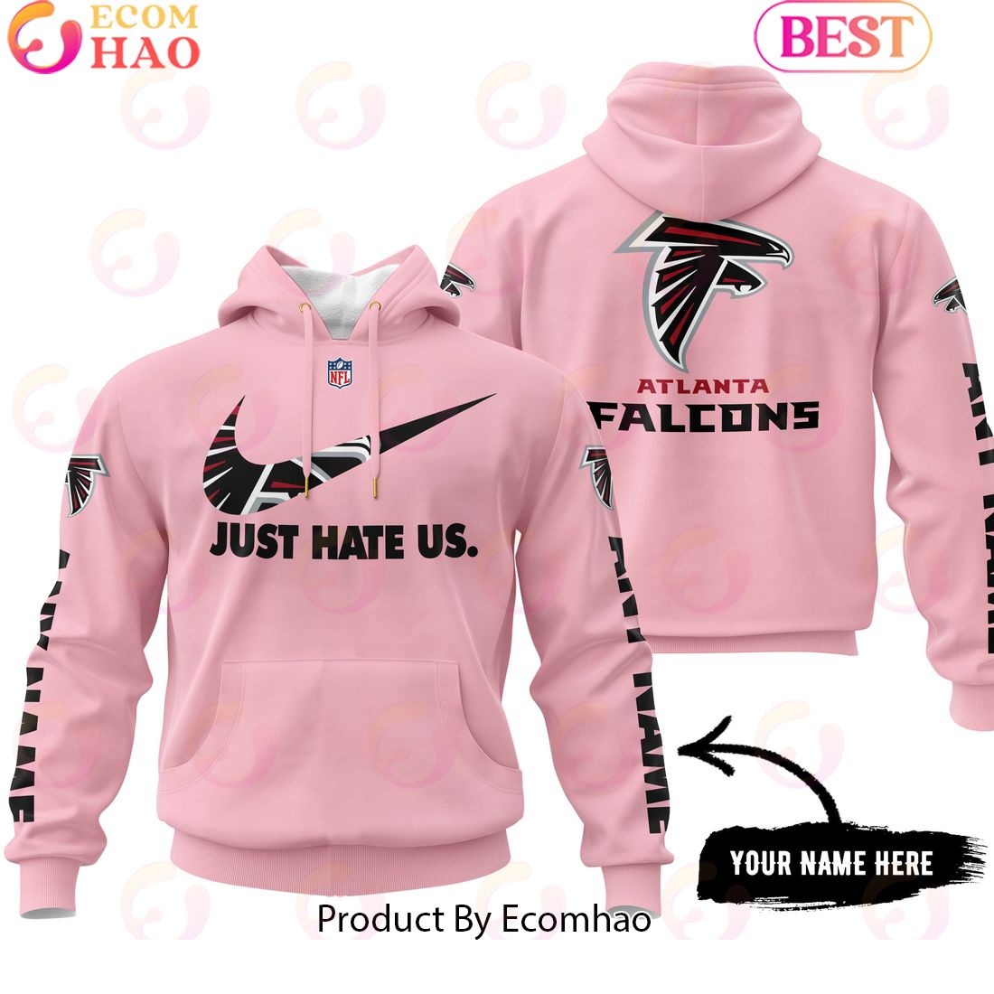 Just Hate Us Pink Custom Name Atlanta Falcons Hoodie