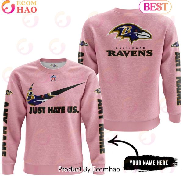 Just Hate Us Pink Custom Name Baltimore Ravens Hoodie