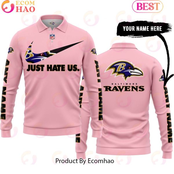 Just Hate Us Pink Custom Name Baltimore Ravens Hoodie