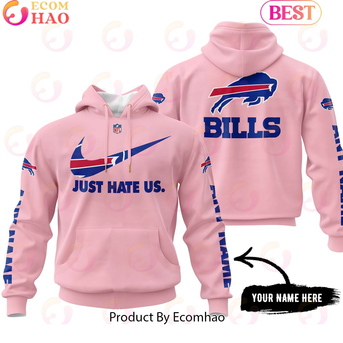 Just Hate Us Pink Custom Name Buffalo Bills Hoodie