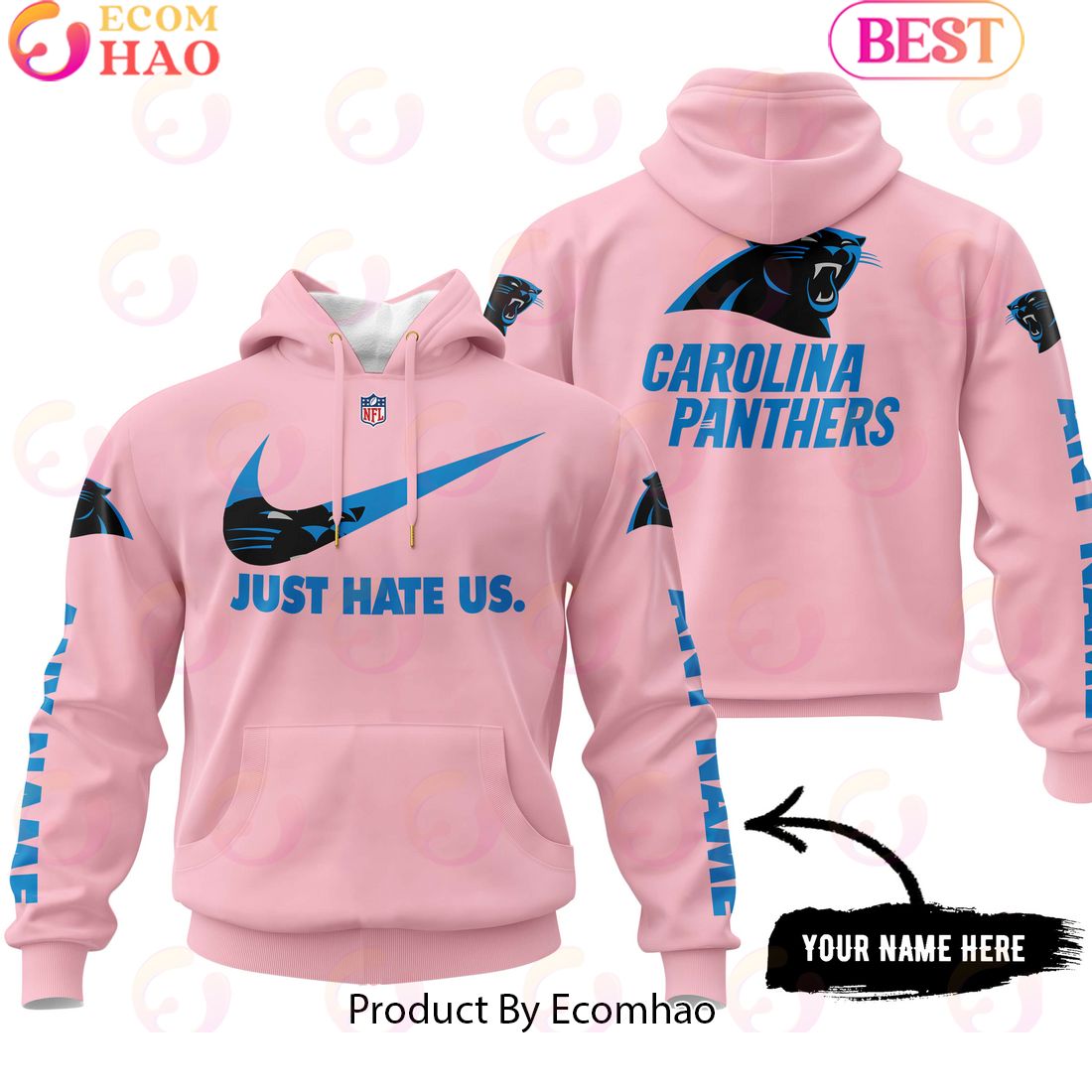 Just Hate Us Pink Custom Name Carolina Panthers Hoodie